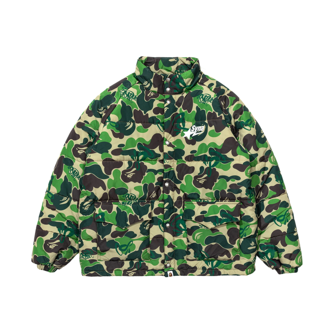 베이프 x 스포티파이 x 시나 월드 바이 센트럴 씨 카모 퍼퍼 자켓 그린(BAPE x Spotify x SYNA World By Central Cee Camo Puffer Jacket Green)