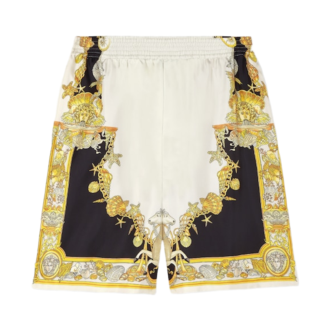 1002476-1A14567-5W800 Versace Coral Theatre Silk Shorts White Print