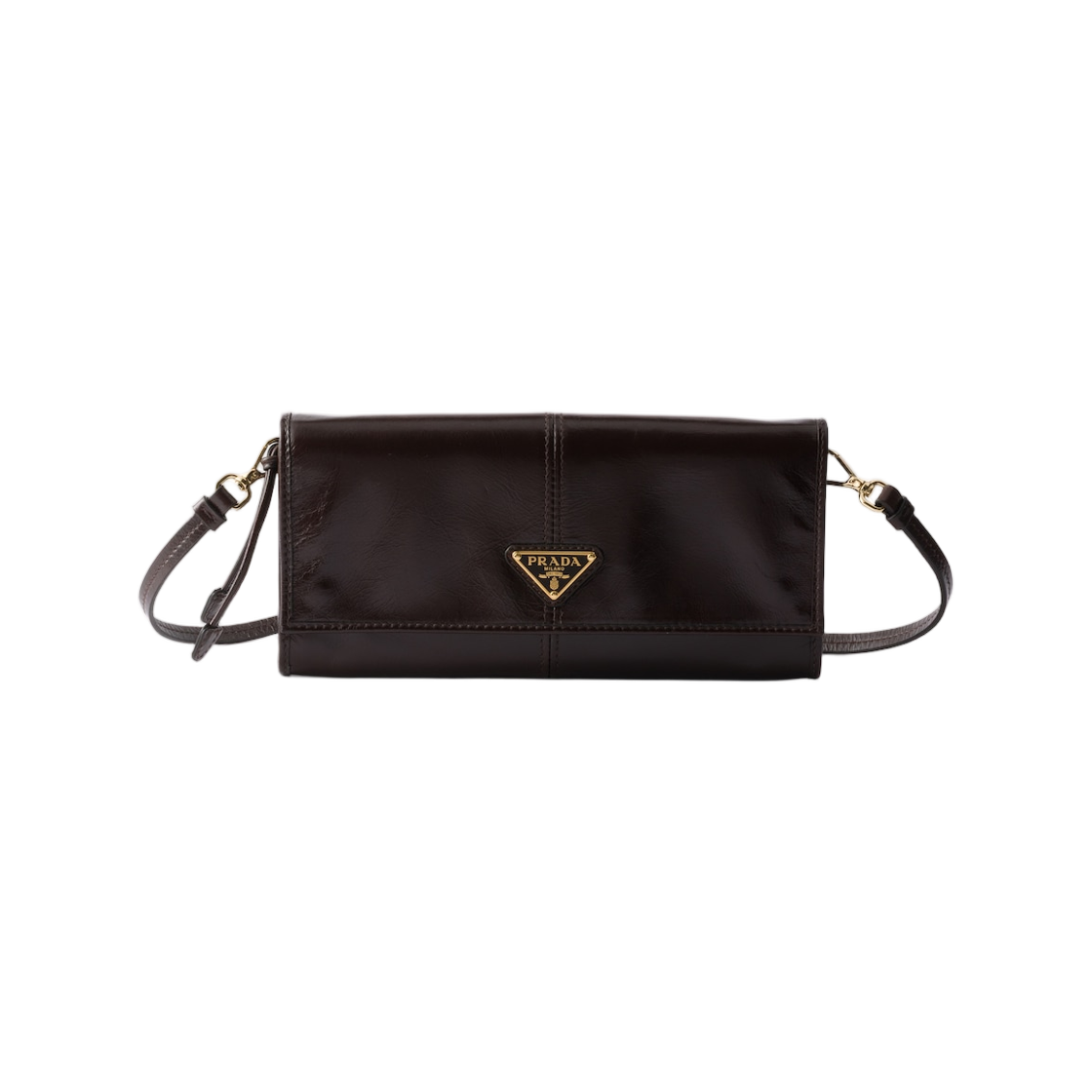 프라다 레더 월렛 숄더 스트랩 다크 브라운(Prada Leather Wallet with Shoulder Strap Dark Brown)