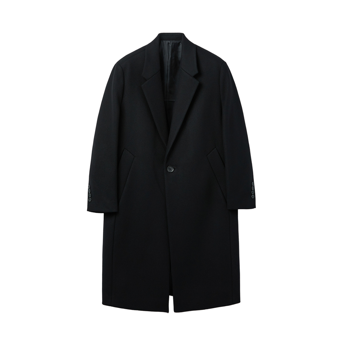 커스텀멜로우 오버사이즈 핏 노치드 라펠 코트 블랙(Customellow Oversized Fit Notched Lapel Coat Black)