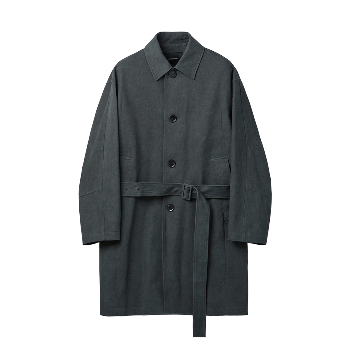 CWCAA25511GYD Customellow Belted Mac Coat Dark Gray