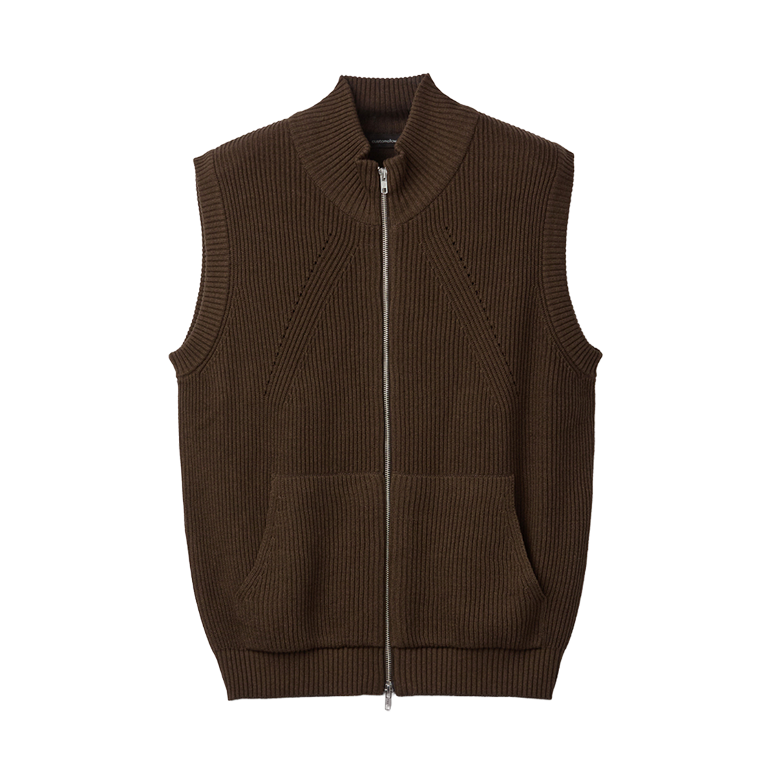 CWWAW25901BRD Customellow Turtleneck Zip Vest Dark Brown