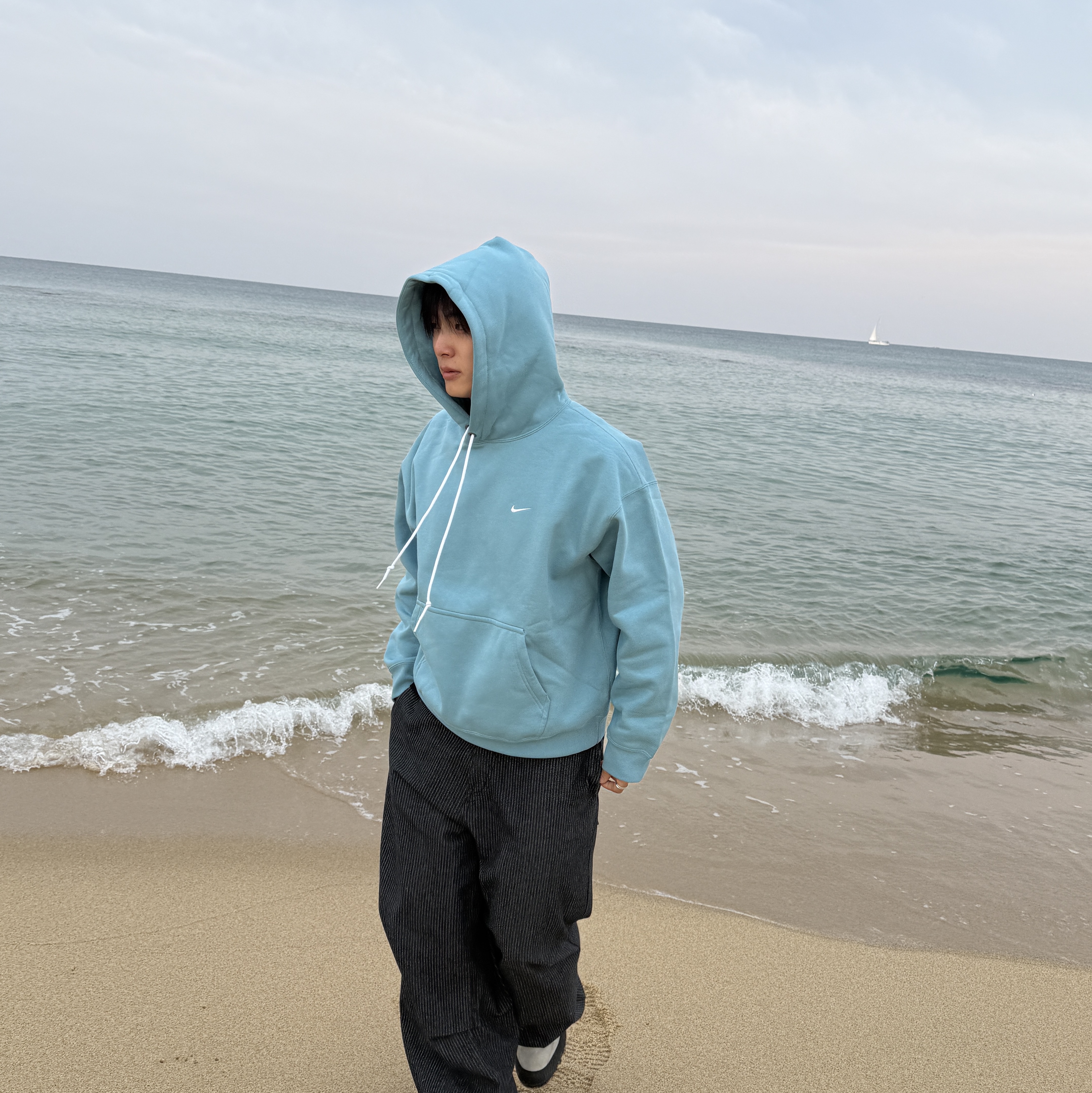 Nike Solo Swoosh Fleece Pullover Hoodie Denim Turquoise White - Asia 착용 스타일 - 2