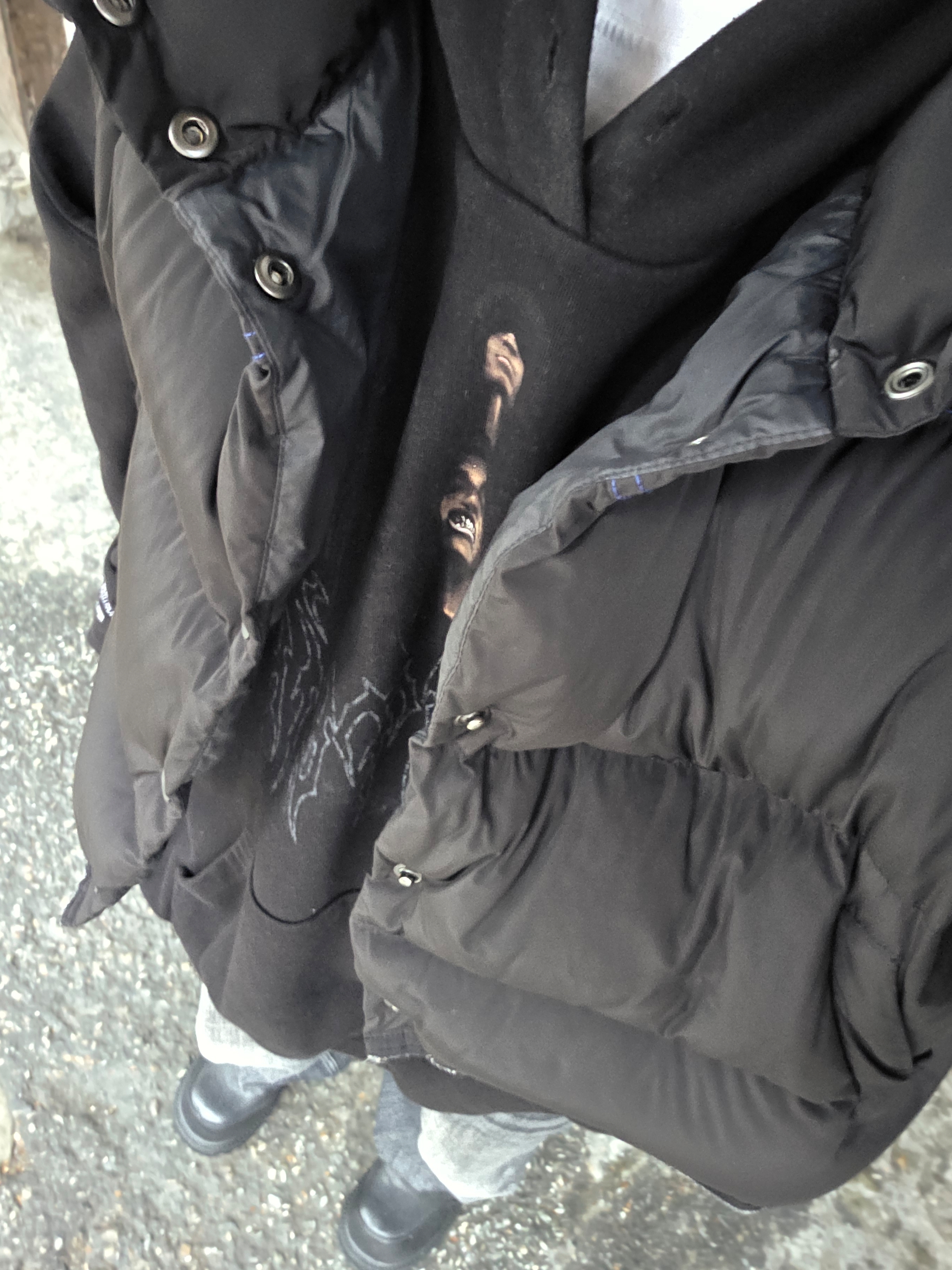 Undermycar Gashutein 6 Six People Graphic 2 Layered Hoodie Bristol Black - 24SS, Nonnod Double Pocket Japanese Denim Pants Washed black 착용 스타일