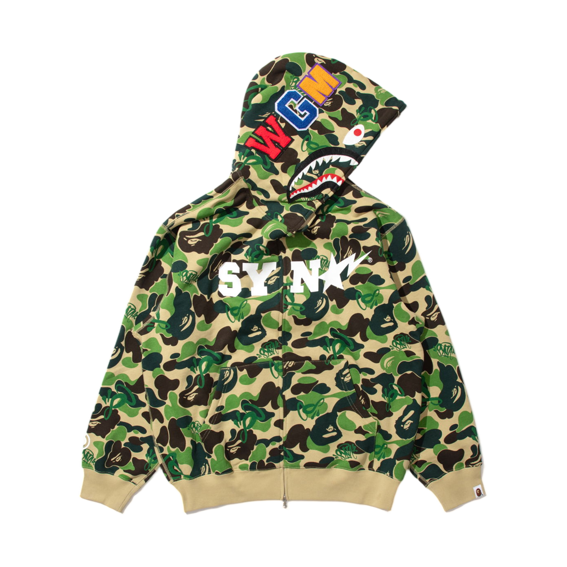 베이프 x 스포티파이 x 시나 월드 바이 센트럴 씨 카모 샤크 풀 집 후드 그린(BAPE x Spotify x SYNA World By Central Cee Camo Shark Full Zip Hoodie Green)