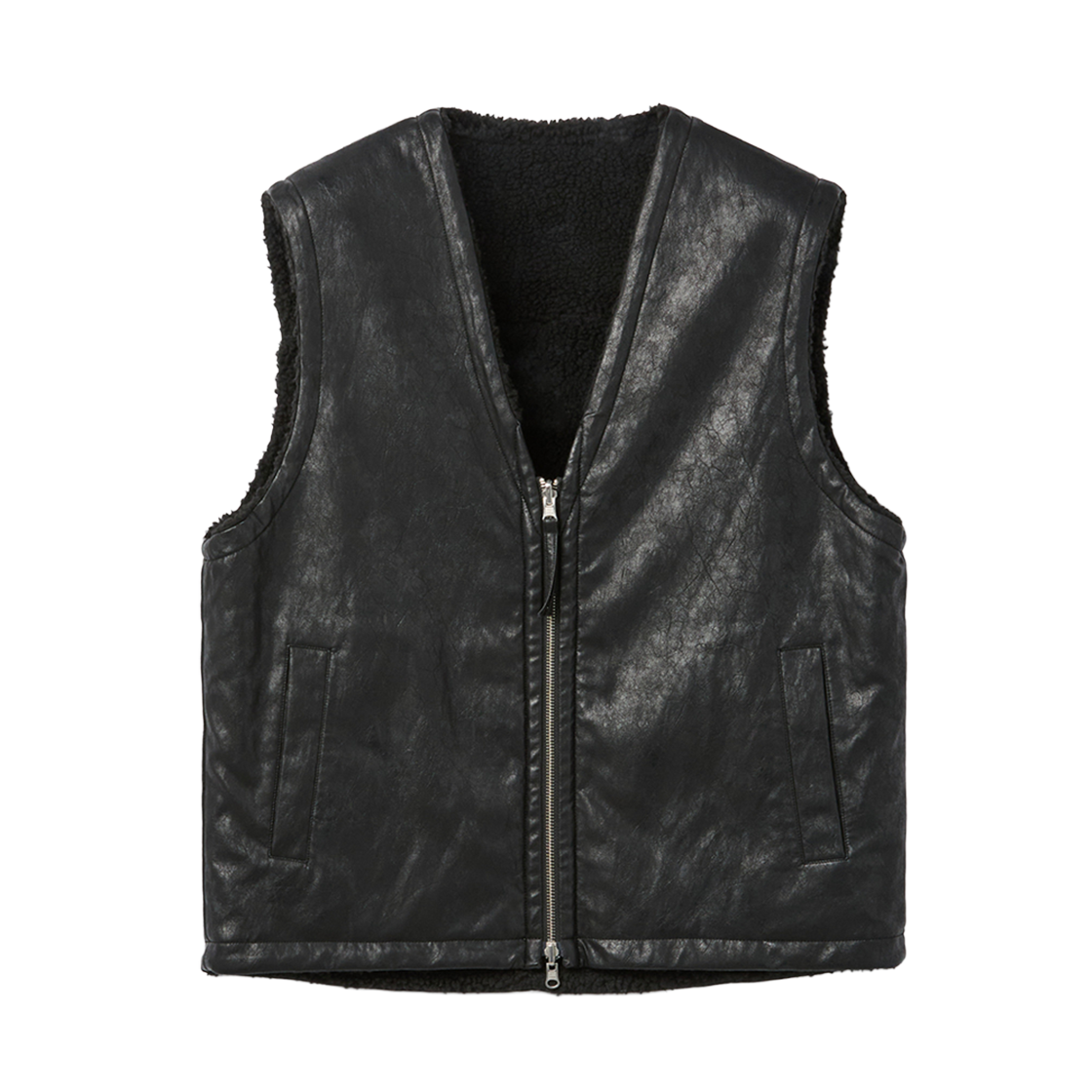 CWUAW25714BKX Customellow Faux Leather Reversible Vest Black