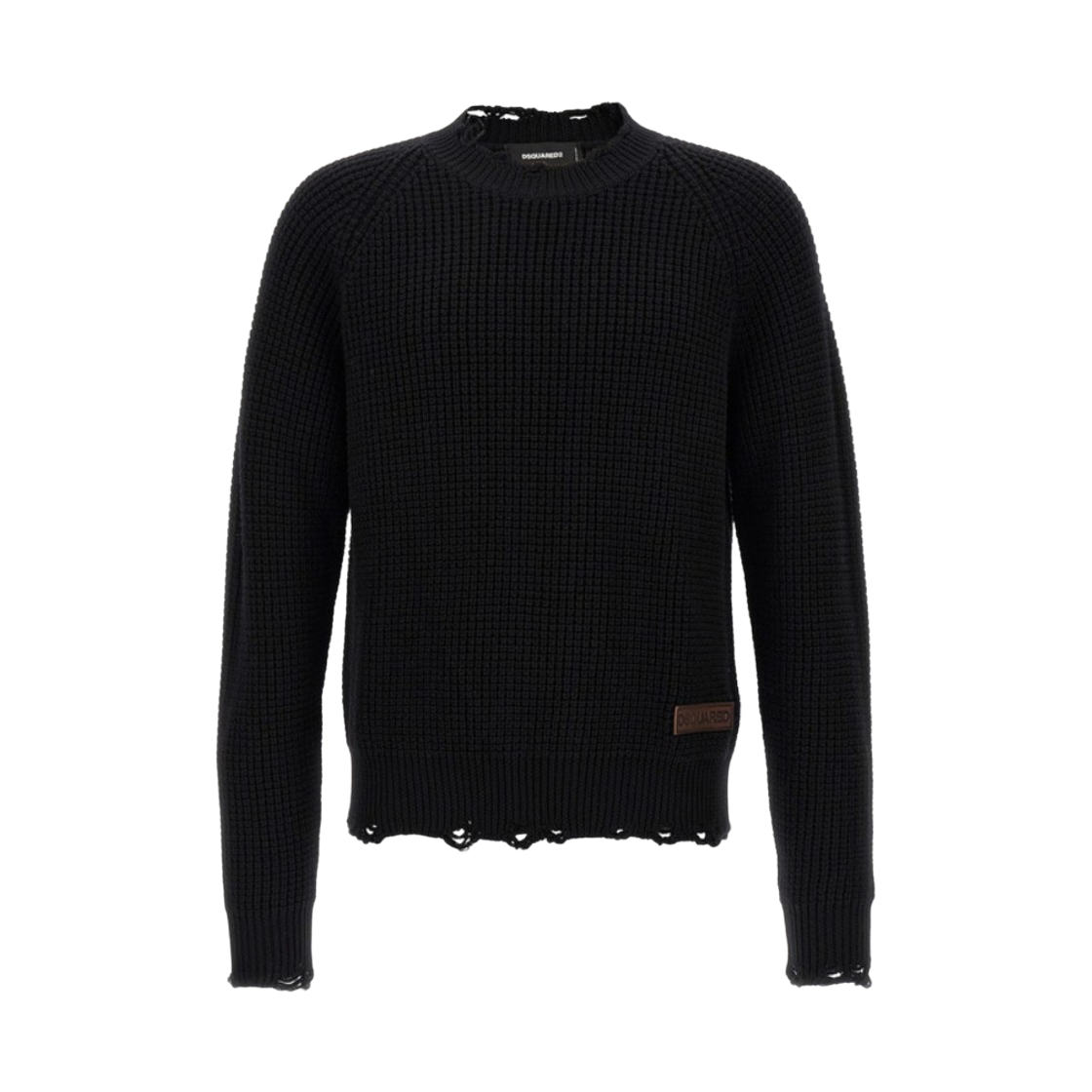 S74HA1446D13040900 Dsquared2 Logo Patch Wool Crew Neck Sweater Black
