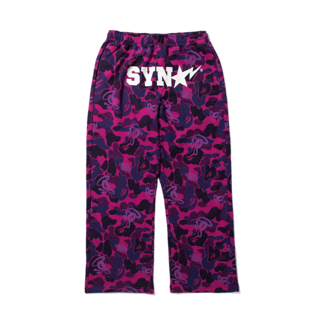 베이프 x 스포티파이 x 시나 월드 바이 센트럴 씨 카모 릴렉스드 핏 스웨트팬츠 퍼플(BAPE x Spotify x SYNA World By Central Cee Camo Relaxed Fit Sweatpants Purple)