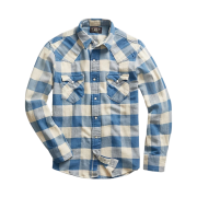 Double RL Slim Fit Plaid Twill Western Shirt Indigo Cream