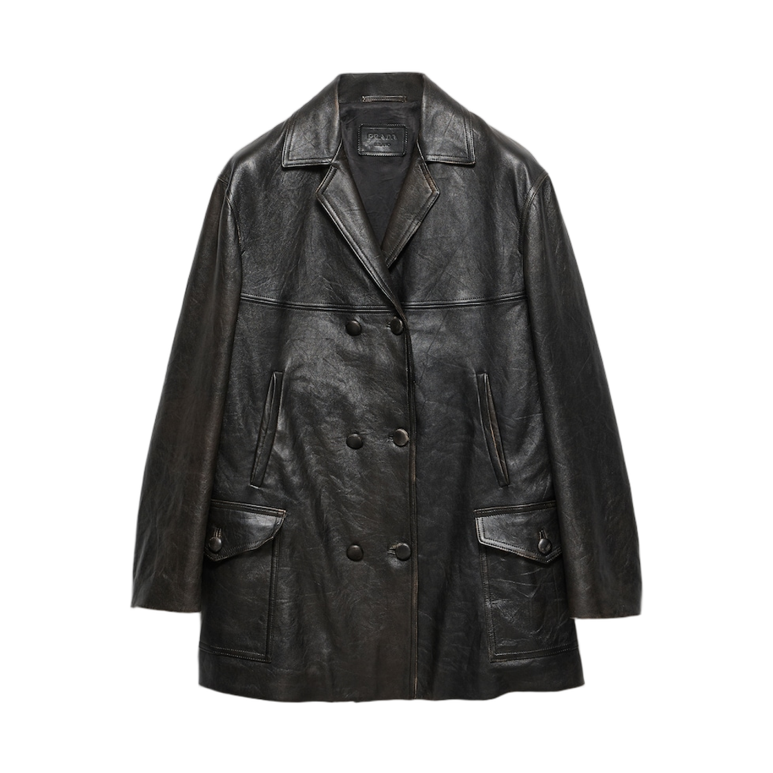 56A225-18OK-F0002 (W) Prada Double-Breasted Nappa Leather Caban Jacket Black