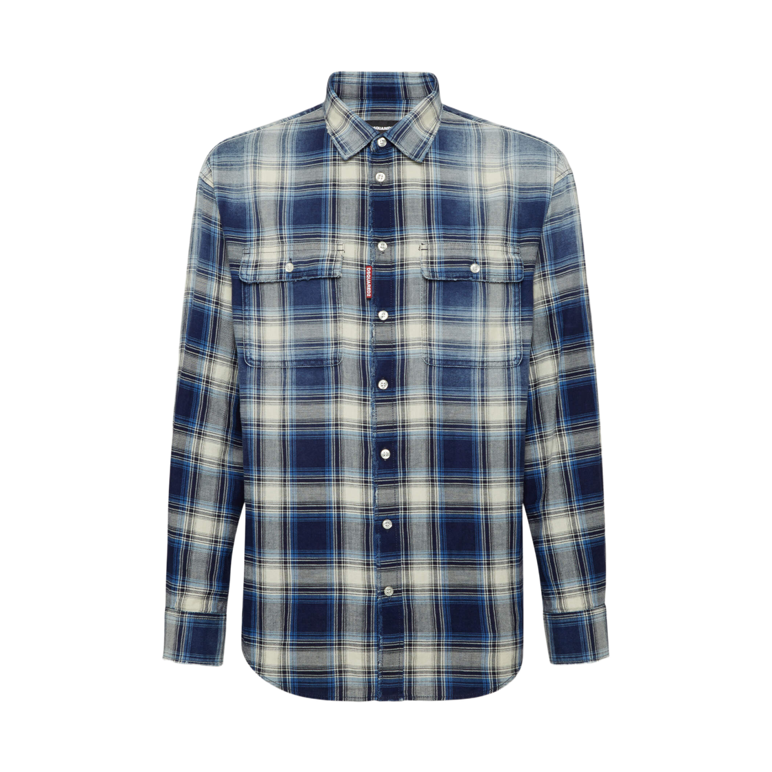 디스퀘어드2 워시드 체크 인디고 드롭 숄더 셔츠 판타지(Dsquared2 Washed Check Indigo Dropped Shoulder Shirt Fantasy)