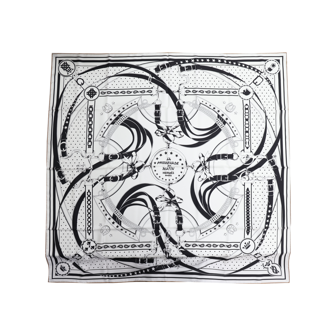 ITWHSPN45HBC Hermes H923986S16 La Promenade du Martin Bandana Shawl 140 Silk White Black