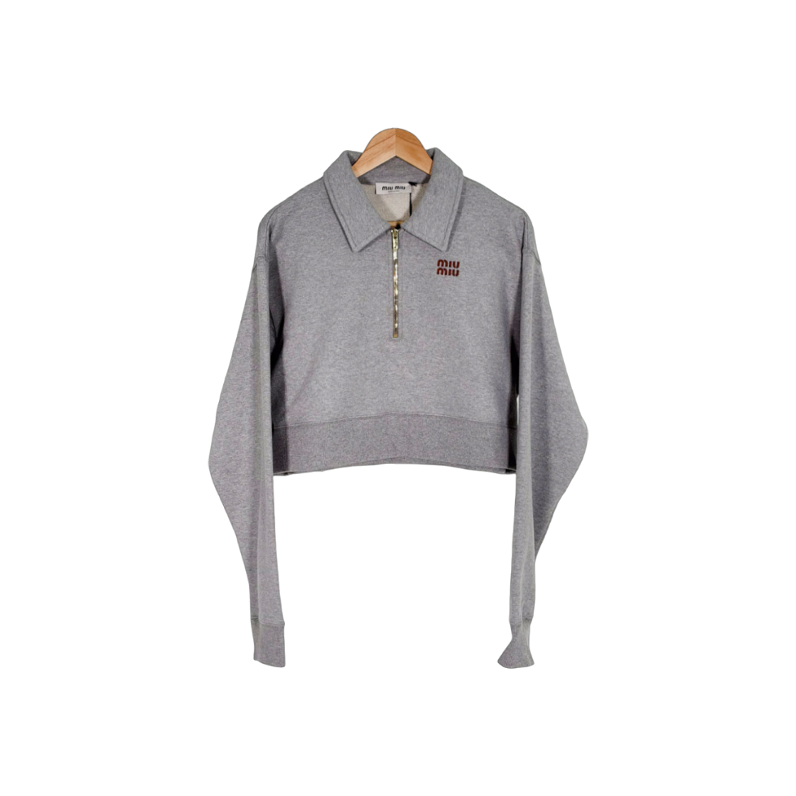 ITACKOM67KW9 Miu Miu Half-Zip Oversized Collar Sweatshirt - Gray