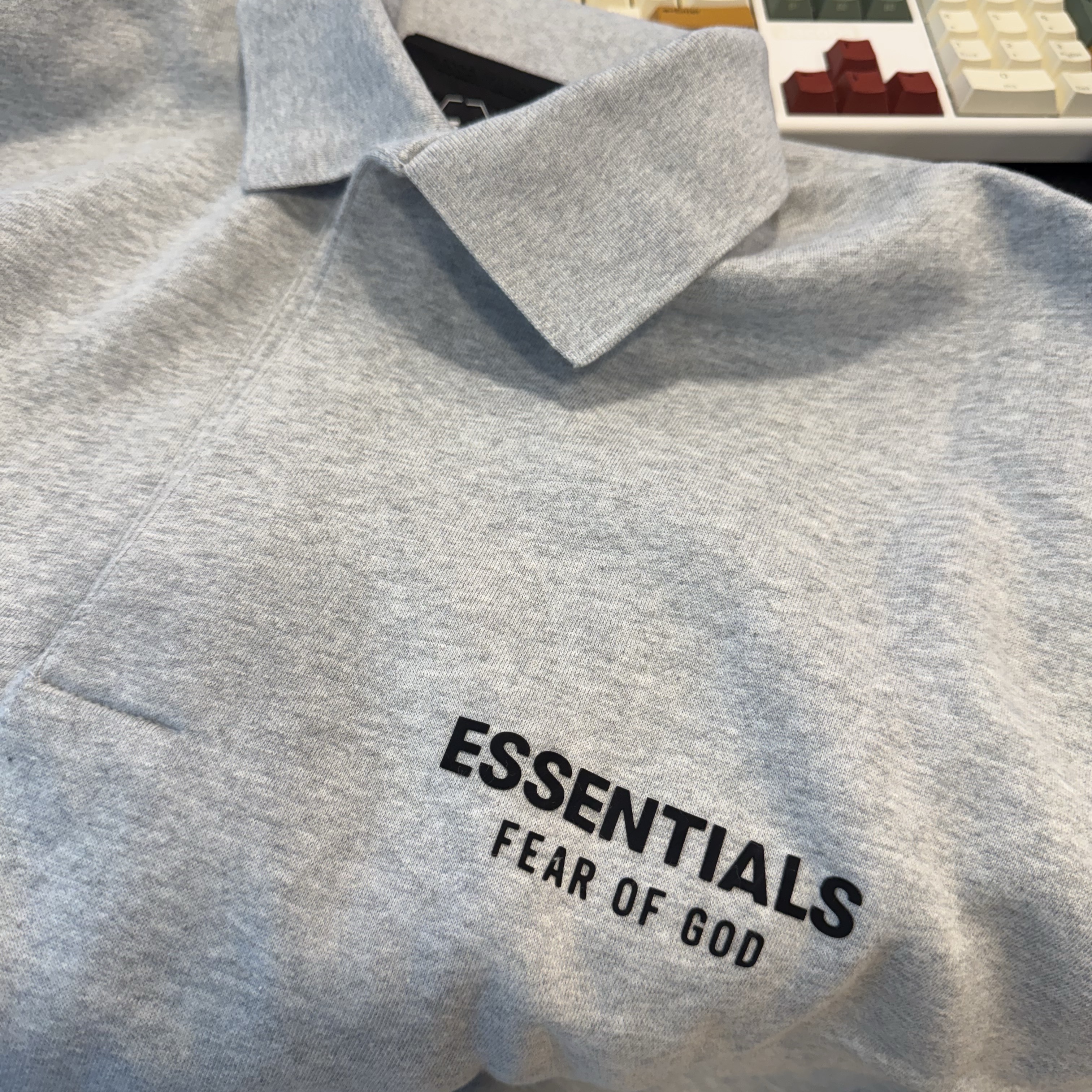 Essentials Fleece Polo Sweatshirt Light Heather Grey - 24FW 착용 스타일 - 2