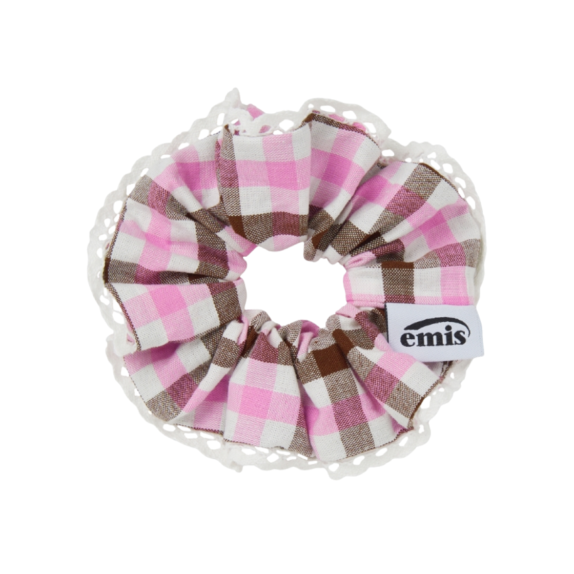 (W) 이미스 블록 체크 스크런치 핑크 브라운((W) Emis Block Check Scrunchie Pink Brown) - 1