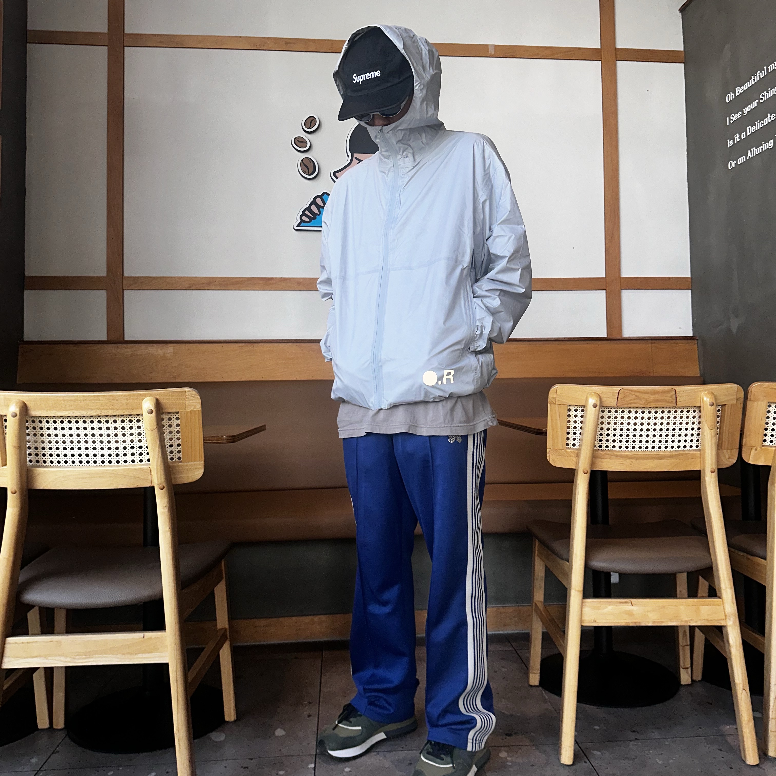 Needles Track Pants Poly Smooth Royal, Optimistic Runners Waterproof Membrane Jacket Grey 착용 스타일