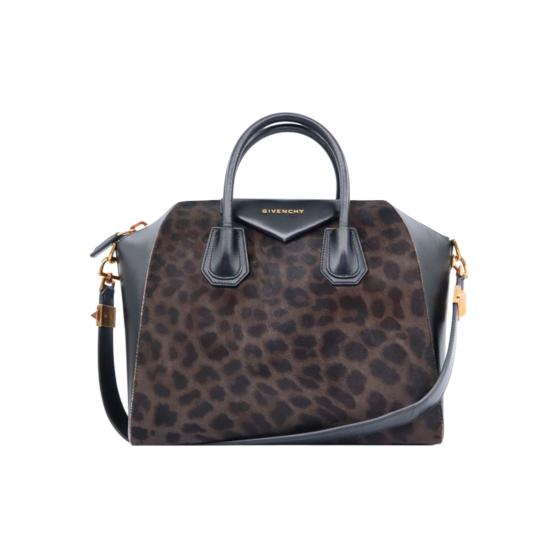 IT9F7CVKJ66A Givenchy Black Calfskin Leopard Antigona Medium 2-Way Bag