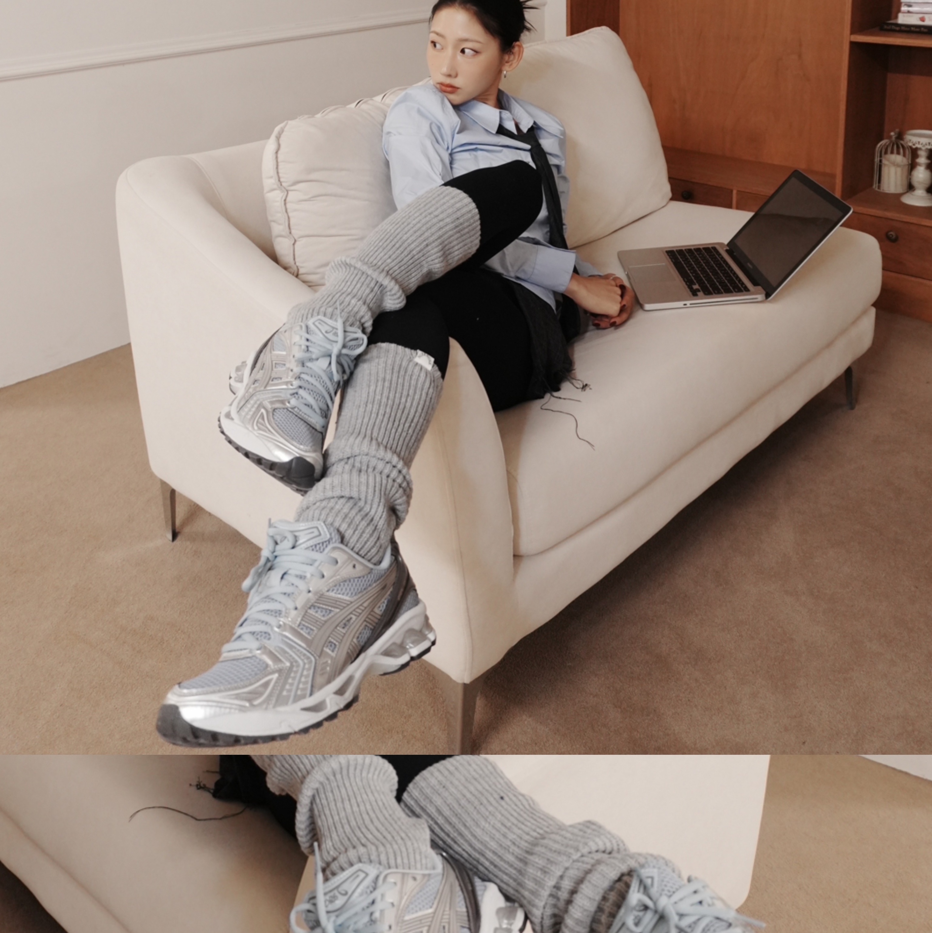 Asics Gel-Kayano 14 Cream Pure Silver 착용 스타일 - 4