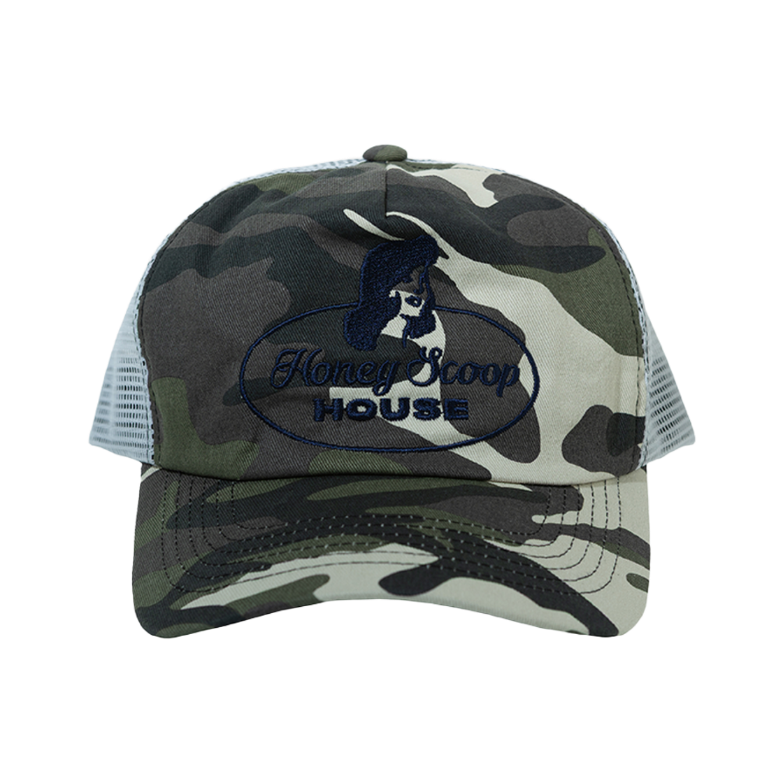 HSH25HW143CCOS Honey Scoop House H-Lady Logo Mesh Cap City Camo White