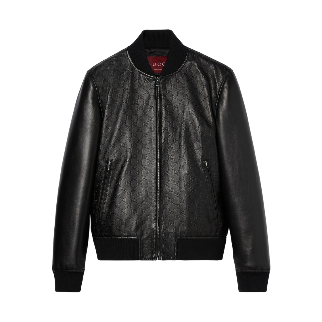 793171-XNA27-1000 Gucci GG Leather Bomber Jacket Black