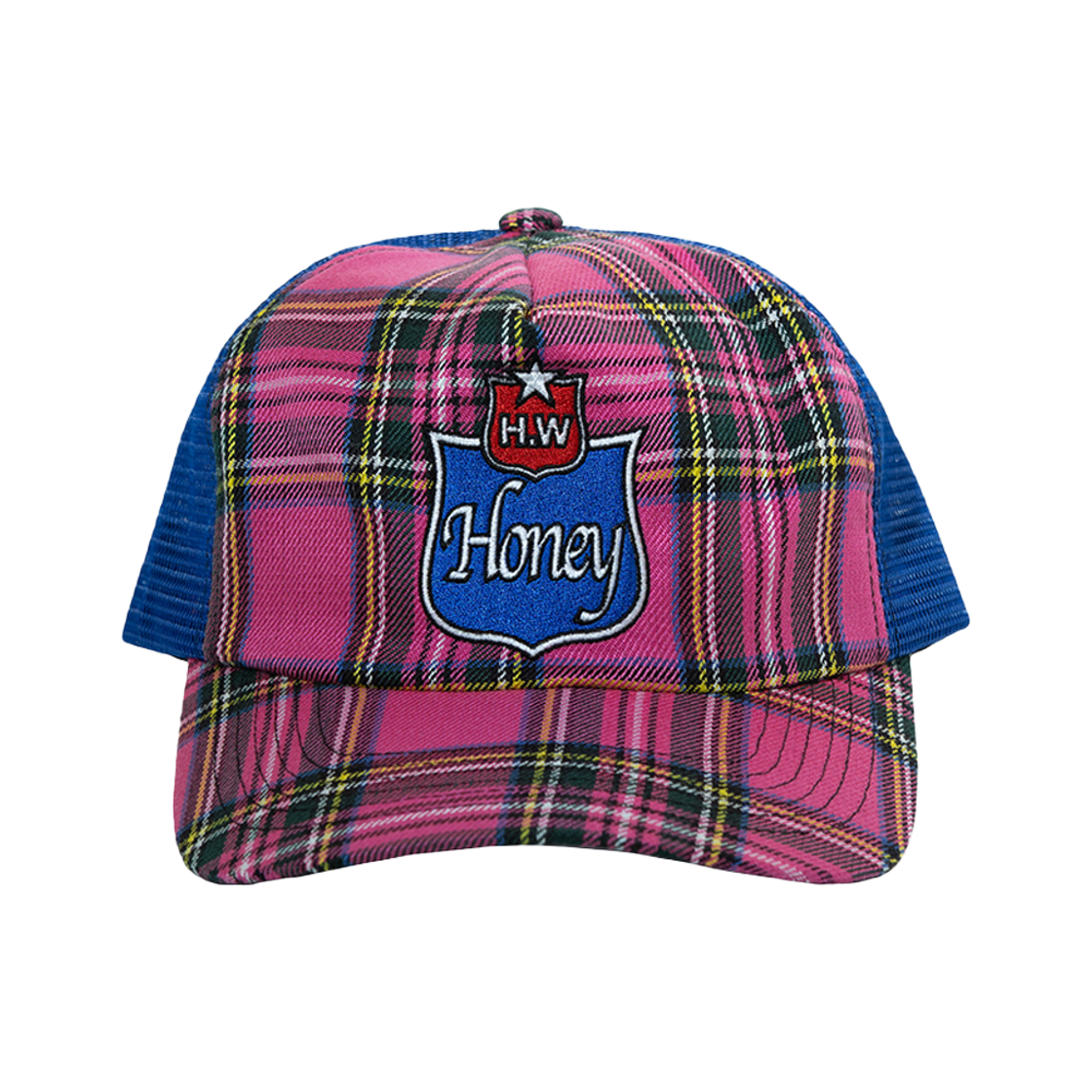 HSH25HW146PKOS Honey Scoop House Emblem Check Mesh Cap Pink