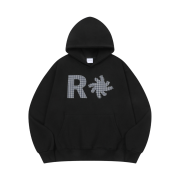 SLOW RECORD HOUSE Check Patch Hoodie Black