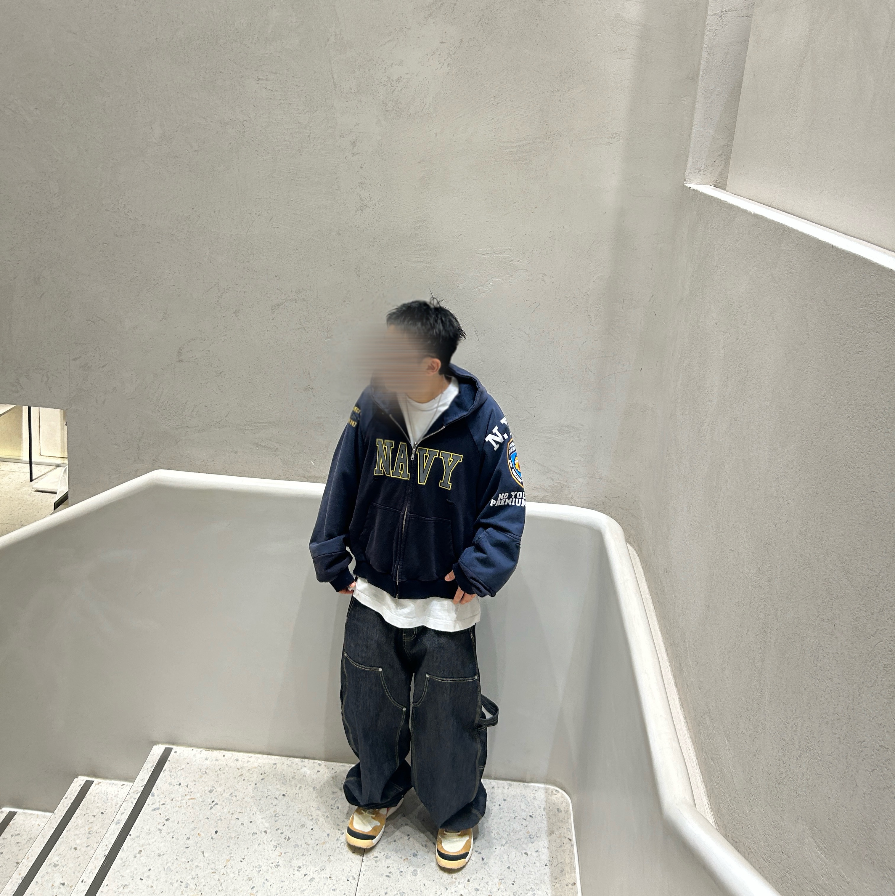 Project G/R Reconstructed Folded Zip Hoodie Navy, Nike x Tom Sachs Mars Yard Shoe 3.0 Space Camp 착용 스타일 - 1