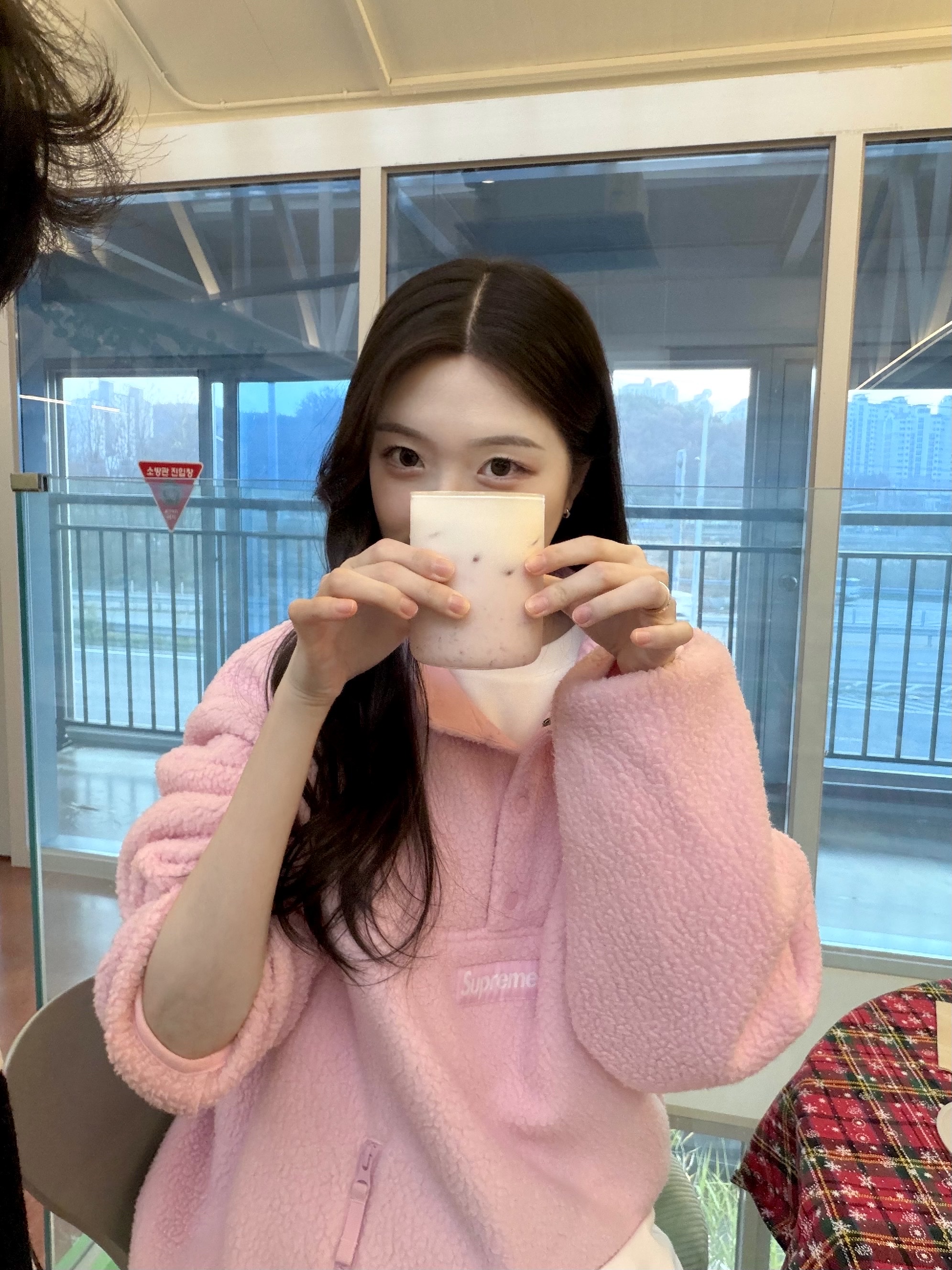 Supreme Polartec Shearling Reversible Pullover Pink - 25FW 착용 스타일 - 1