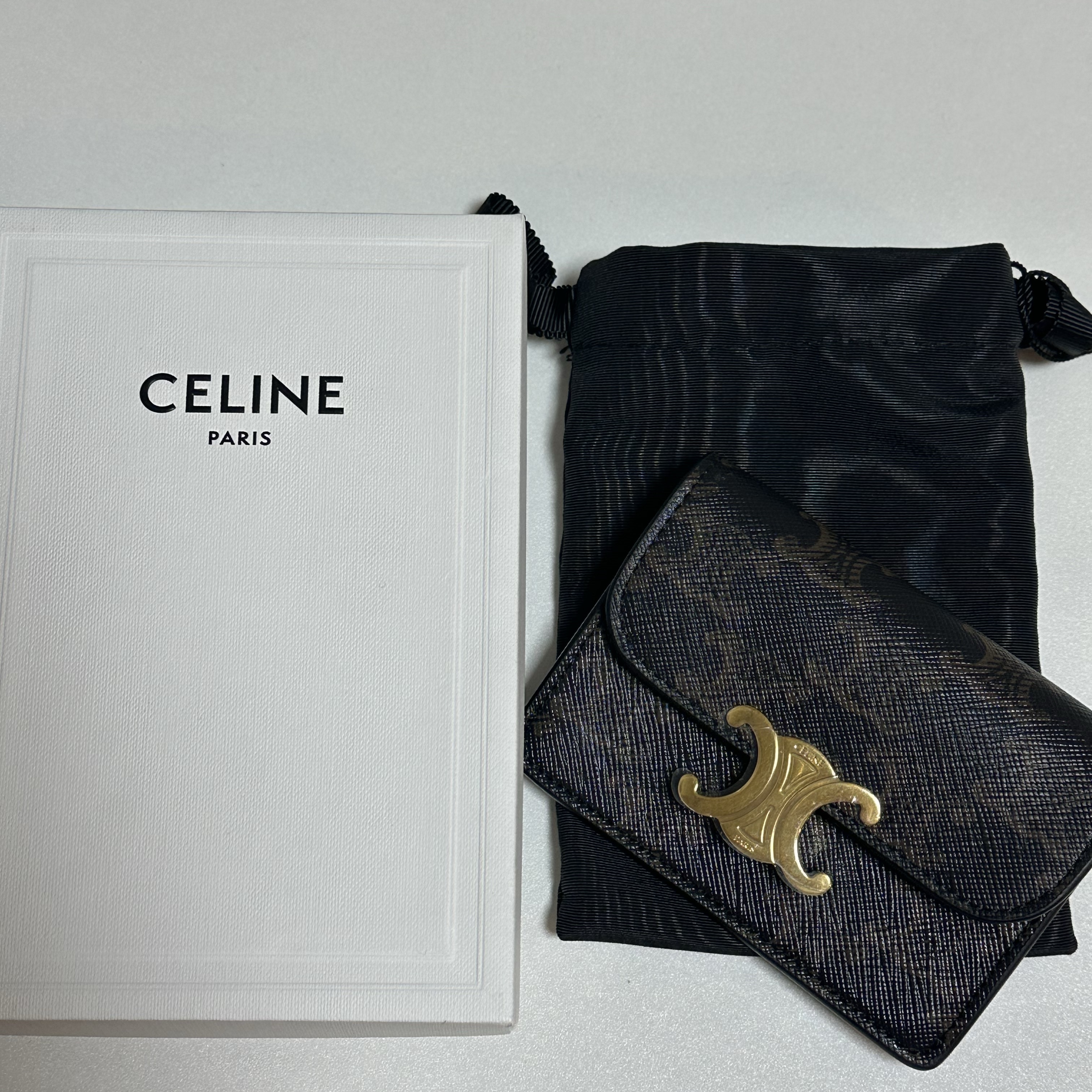 Celine Card Holder with Flap in Triomphe Canvas Tan 착용 스타일