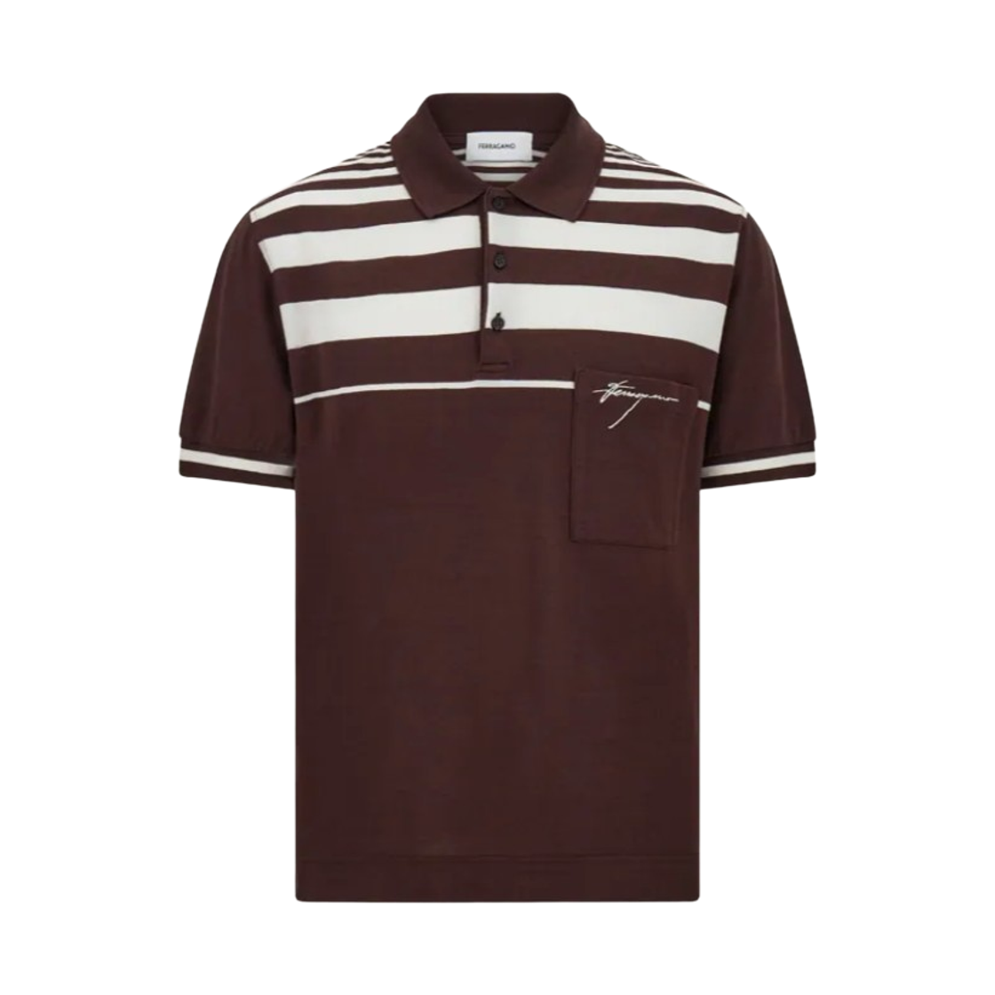144704-786205 Ferragamo Striped Polo Shirt Espresso Mascarpone