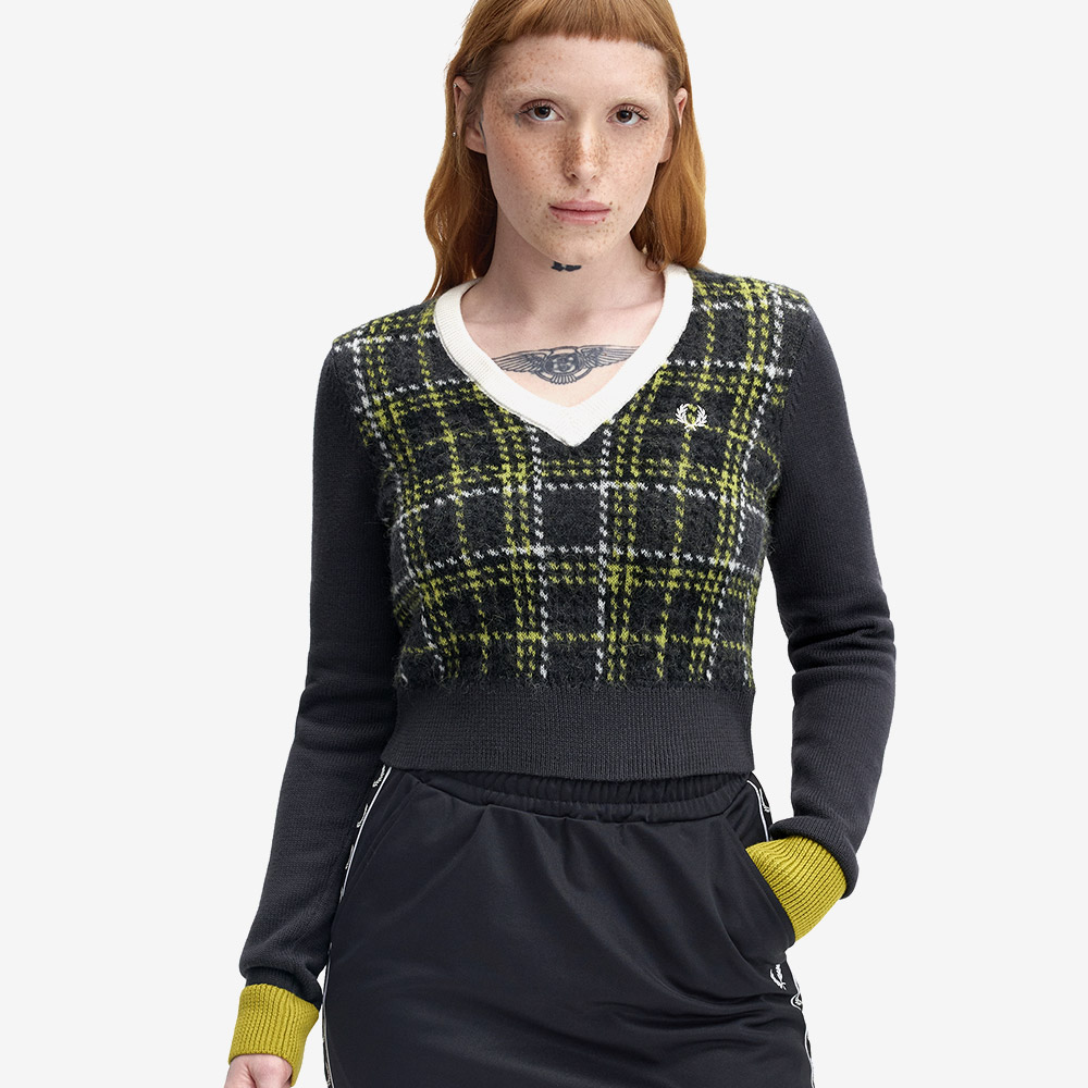 프레드 페리 우먼스 타탄 패널 니트 앵커 그레이(Fred Perry Womens Tartan Panel Knit Anchor Grey) - 3