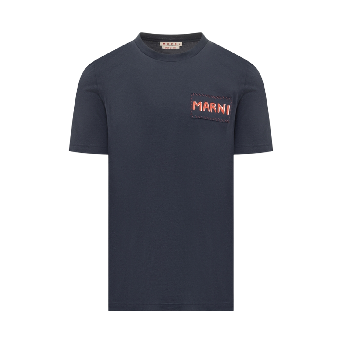 HUMU0198X0-UTC446-00B99 Marni Cotton Crew Neck T-Shirt with Label Navy Blue