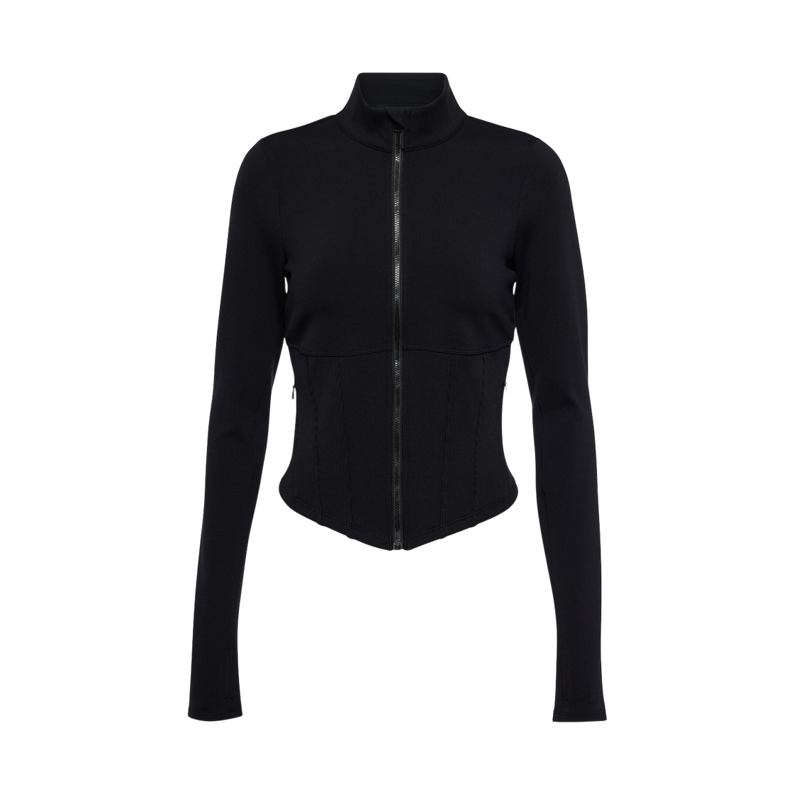 (W) 알로 요가 에어브러쉬 코르셋 풀집 자켓 블랙((W) Alo Yoga Airbrush Corset Full Zip Jacket Black)