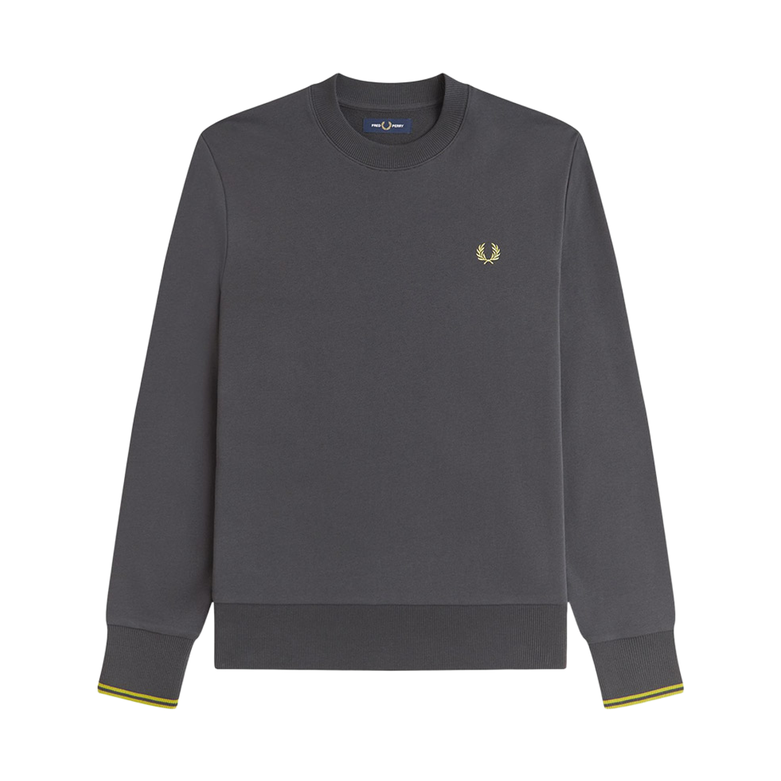 AFPM2537535-58A Fred Perry Crew Neck Sweatshirt Anchor Grey Tennis Ball Yellow
