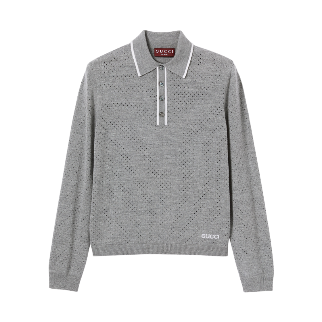 824573-XKESP-1130 Gucci Intarsia Fine Wool Knit Polo Shirt Grey