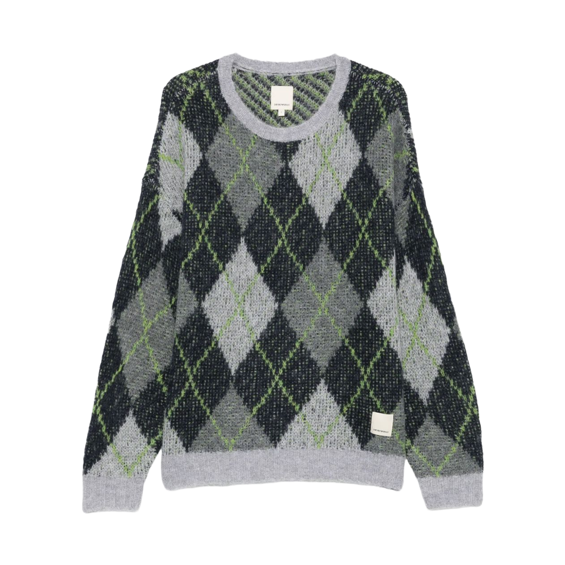 EM002500AF19842FB001 Emporio Armani New York Capsule Collection Oversized Jumper in A Jacquard Wool Blend with An Argyle Motif Blue