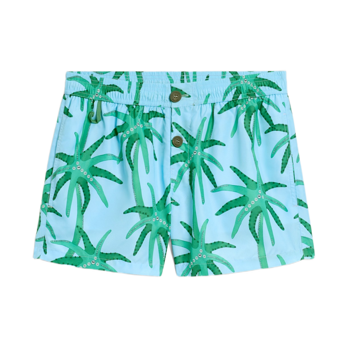 255SW013-2407-3EJ Jacquemus La Croisiere Puntini Swimsuit Print Palmtrees Star Blue Green
