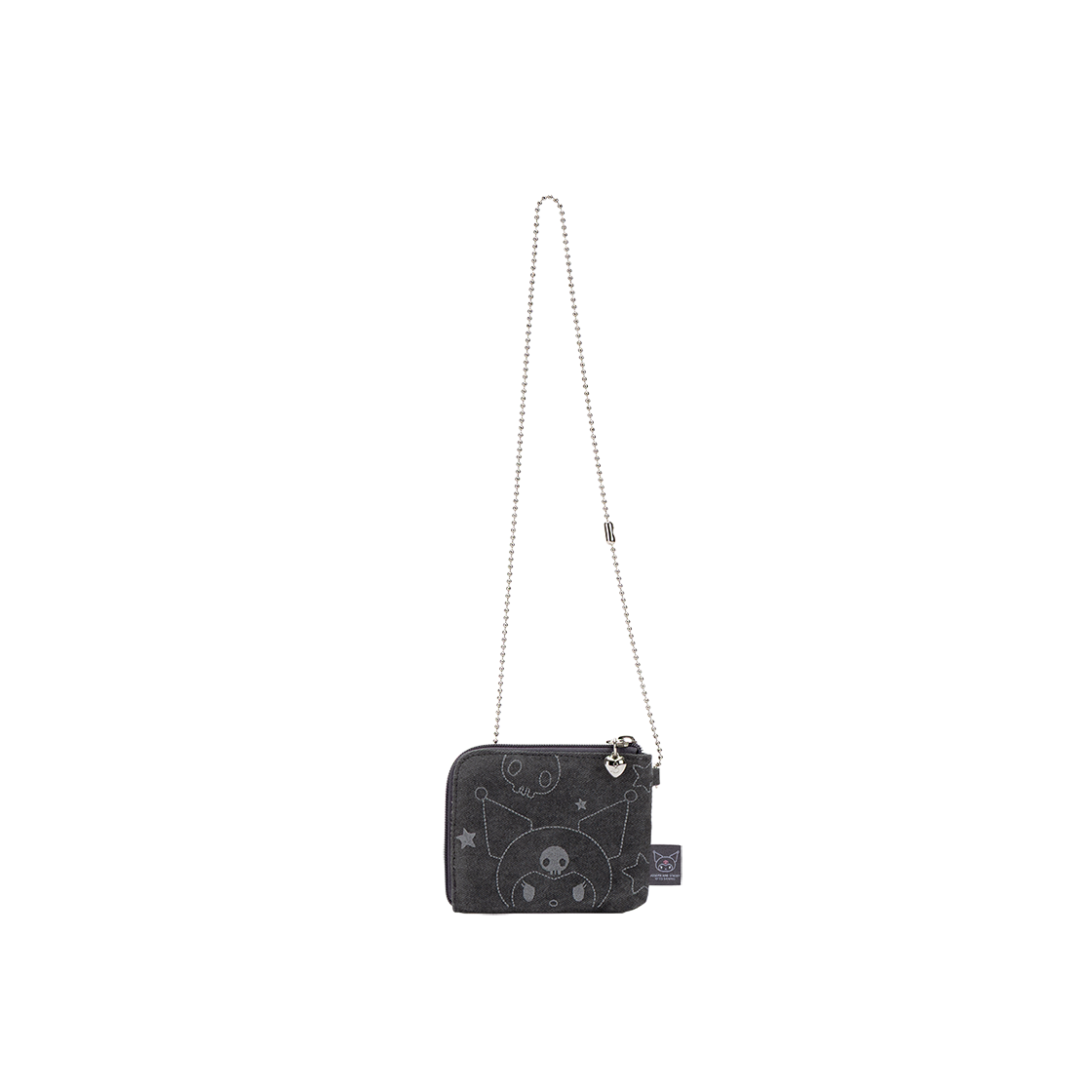 조셉앤스테이시 데님 키링 카드 월렛 쿠로미 워시드 차콜 위드 체인(Joseph&Stacey Denim Keyring Card Wallet Kuromi Washed Charcoal with Chain)