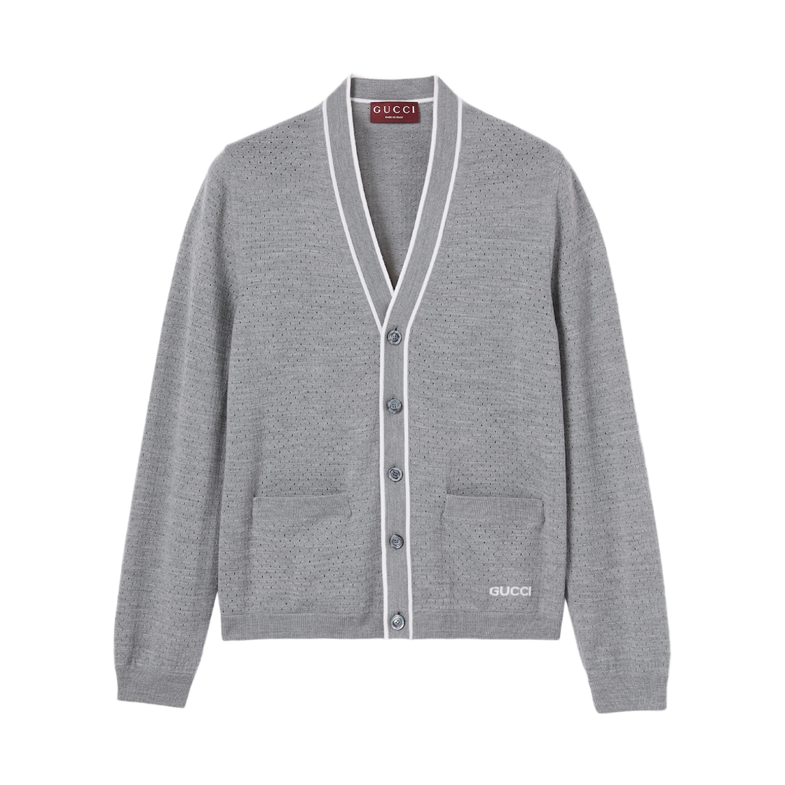 834072-XKESP-1130 Gucci Intarsia Fine Wool Knit Cardigan Grey