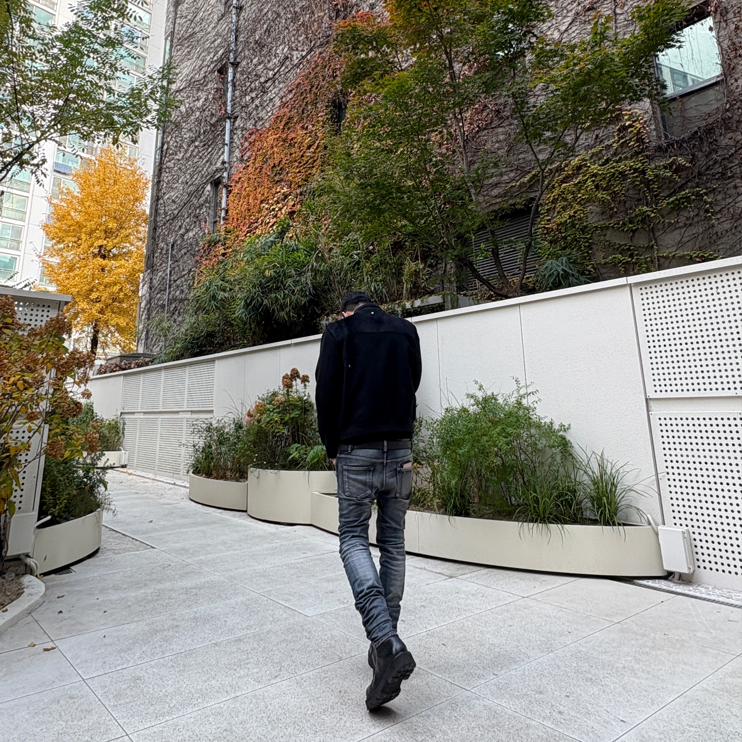 Undermycar 25FW Slim Straight Washed Slab Denim Washed Blue, Undermycar Gaudin Alpaca Shoulder Wool Blouson Moonless Night - 22SS 착용 스타일