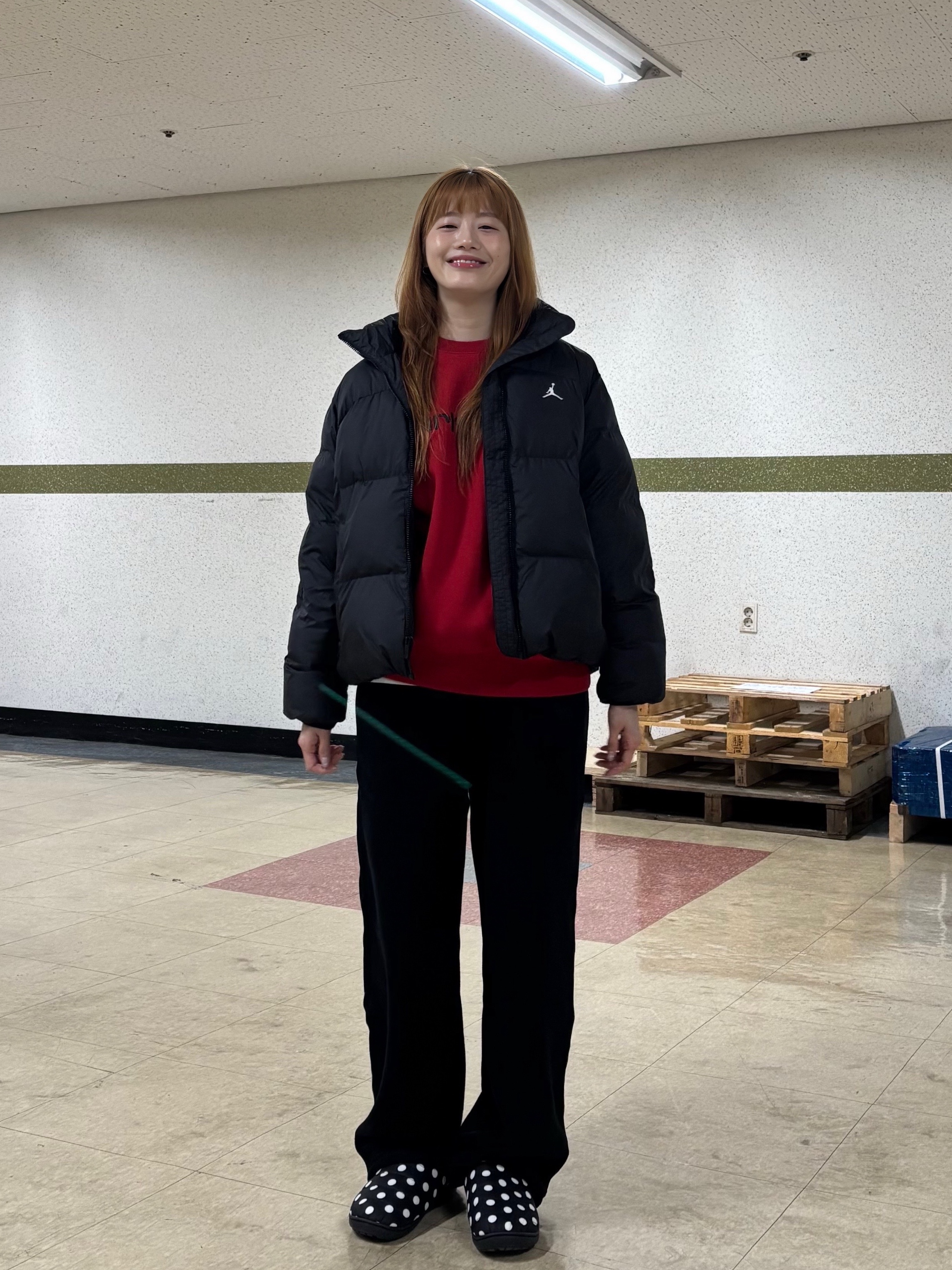 Subu Permanent F-Line Dots, Uniqlo x Needles Fleece Wide Pants Black - KR 착용 스타일 - 7