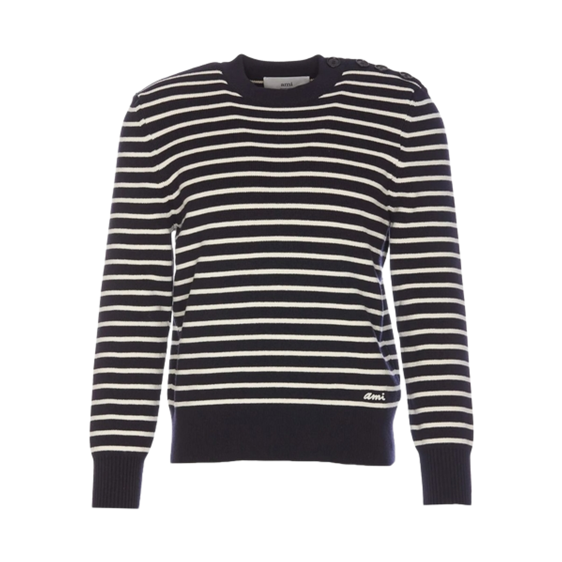 HKS039-KN00614-023 AMI Stripe Cotton Wool Knit Navy White