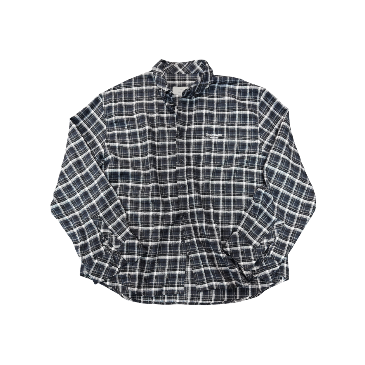 UMCM155NW Undermycar Mu.155 Classic Logo Basic Long Sleeve Flannel Shirts Navy White