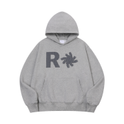 SLOW RECORD HOUSE Check Patch Hoodie Grey