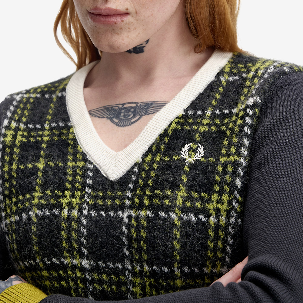 프레드 페리 우먼스 타탄 패널 니트 앵커 그레이(Fred Perry Womens Tartan Panel Knit Anchor Grey) - 4