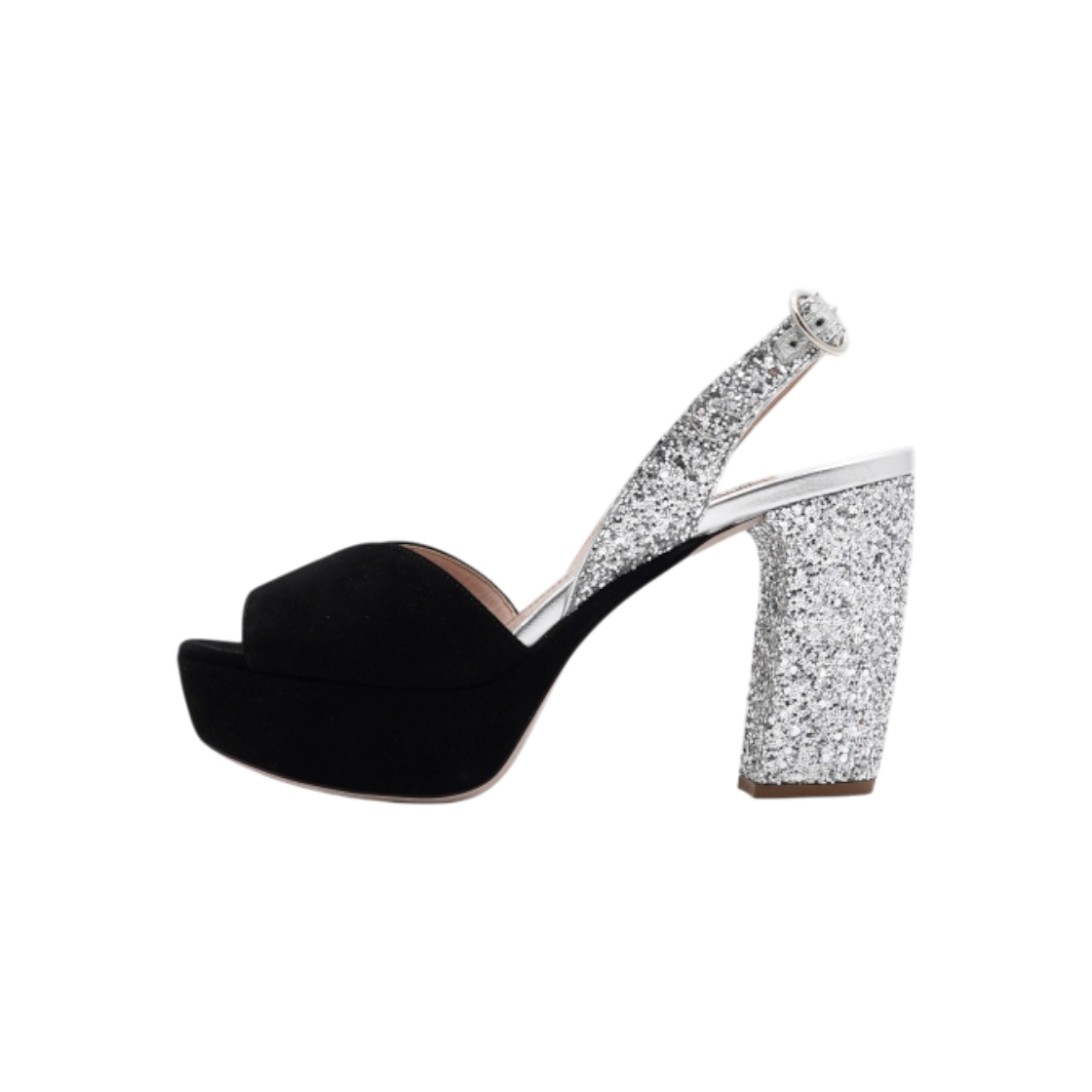 ITVJE9WDPSRA Miu Miu Black Suede Glitter Women's Platform Heels Sandals