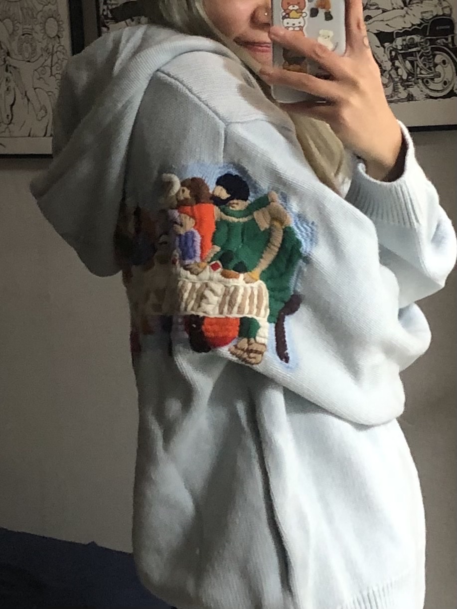 Supreme Block Knit Beanie Multicolor - 25SS, Supreme Last Supper Embroidered Zip Up Hooded Sweater Light Blue - 25SS 착용 스타일 - 2