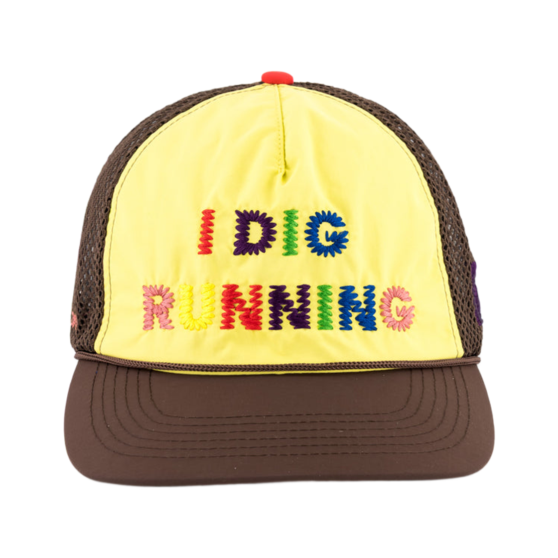알렉스 조노 아이 디그 러닝 레인보우 트러커 햇 옐로우 브라운(Alex Zono I Dig Running Rainbow Trucker Hat Yellow Brown)