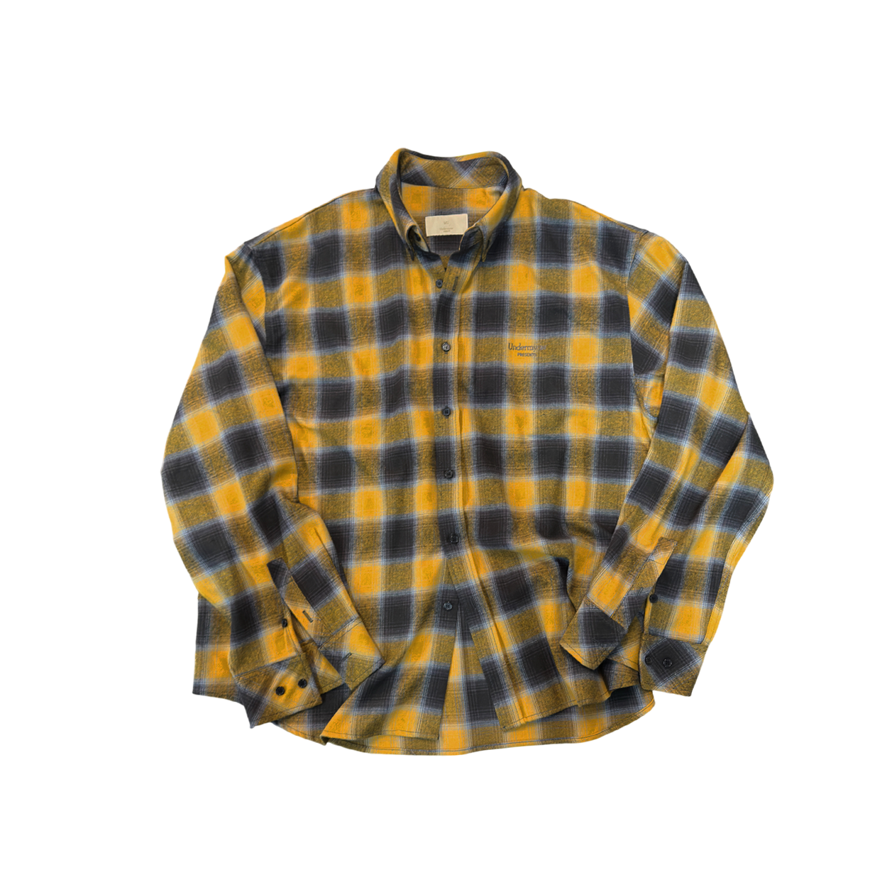 UMCM154MG Undermycar Mu.154 Classic Logo Basic Long Sleeve Flannel Shirts Mustard Gray