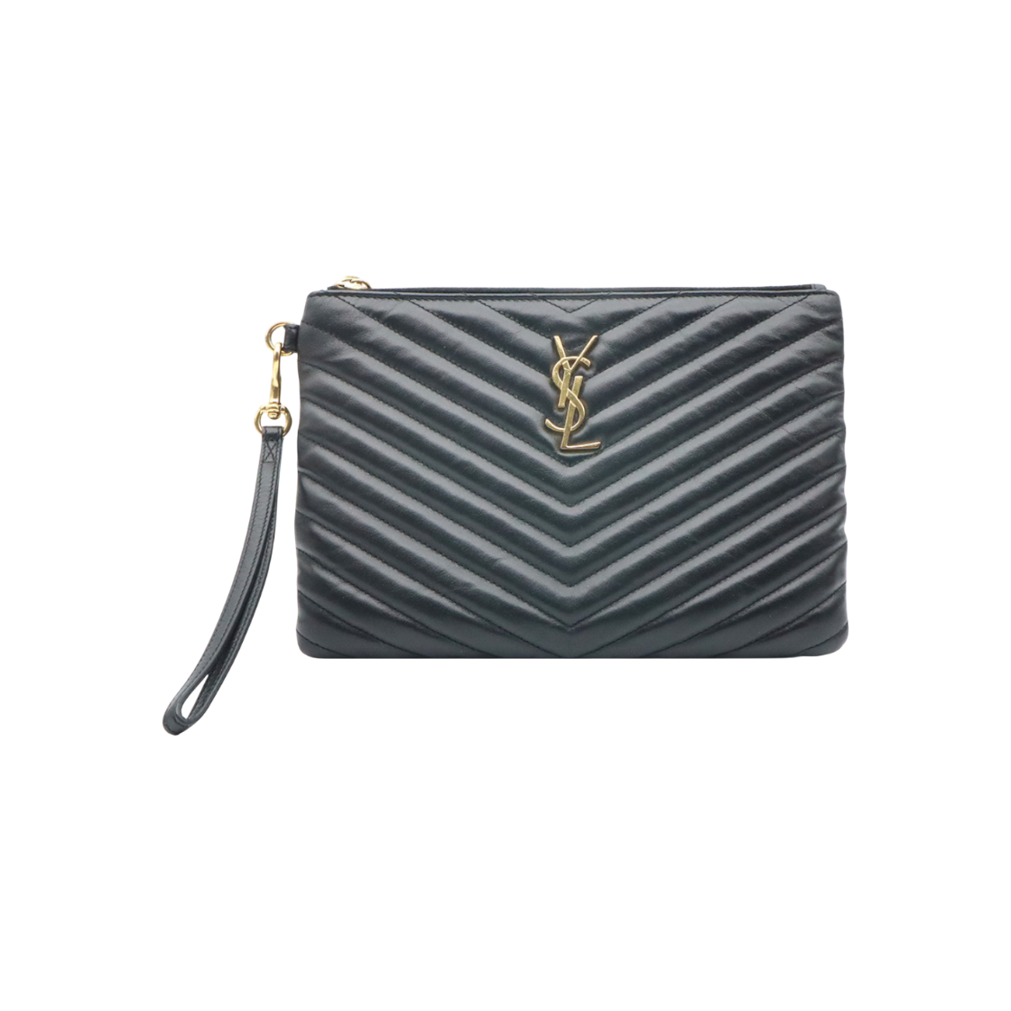 ITMAVQTRFGW3 Saint Laurent Black Matelasse Classic Monogram Small Strap Pouch Clutch